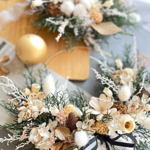 売り切れ 真鍮クリスマスリース プリザーブドフラワー n.fleurette