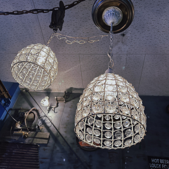 きらびやかな アンティークランプ/ 連結2灯式 ペンダントランプ / シーリングライト（天井照明） アンティークホワイト 9枚目の画像