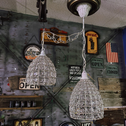 きらびやかな アンティークランプ/ 連結2灯式 ペンダントランプ / シーリングライト（天井照明） アンティークホワイト 6枚目の画像