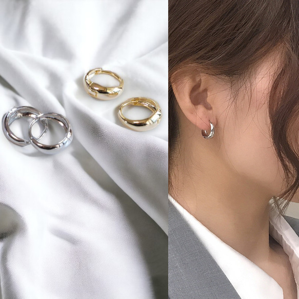 ピアス 18K シンプル フープピアス シルバー ゴールド キャッチレス