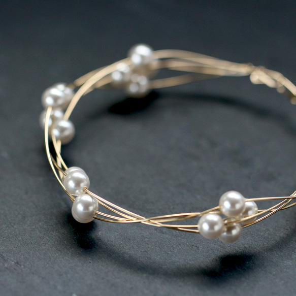 【Creema限定 超早割】X'masコフレ14kgf Swarovski Pearl Bangle/Ring ホワイト 3枚目の画像