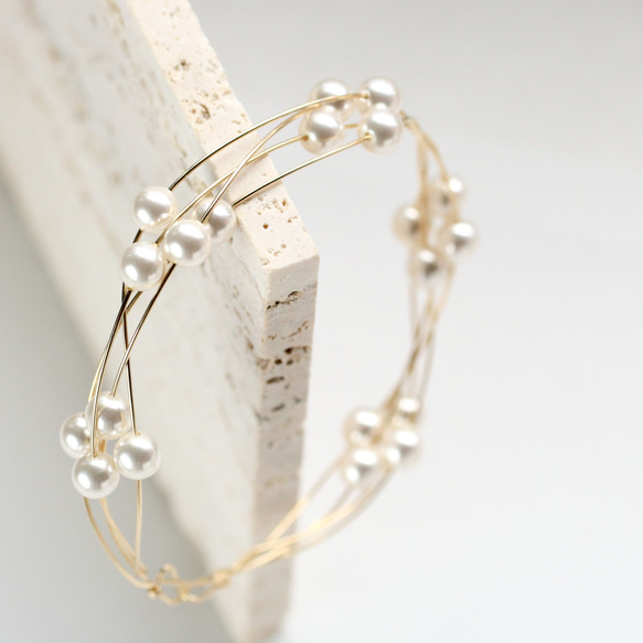 【Creema限定 超早割】X'masコフレ14kgf Swarovski Pearl Bangle/Ring ホワイト 2枚目の画像