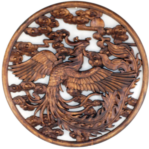 お正月2024】飛天鳳凰40㎝ 大型円型彫刻（アンティーク調） 壁掛け金具