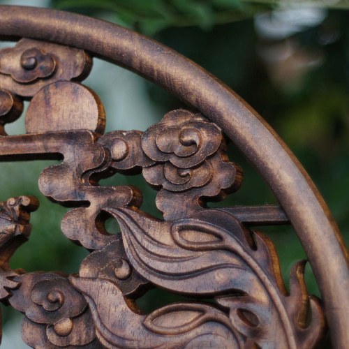 お正月2024】飛天鳳凰40㎝ 大型円型彫刻（アンティーク調） 壁掛け金具