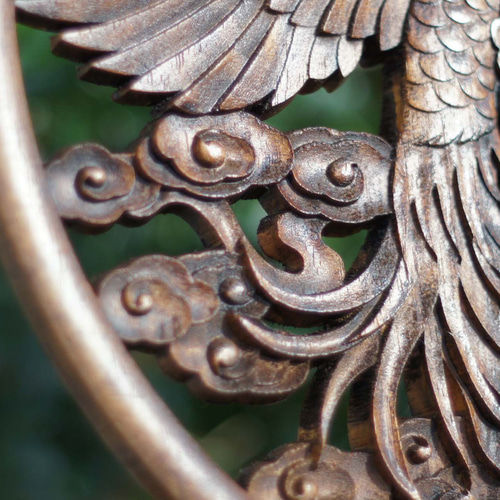 お正月2024】飛天鳳凰40㎝ 大型円型彫刻（アンティーク調） 壁掛け金具