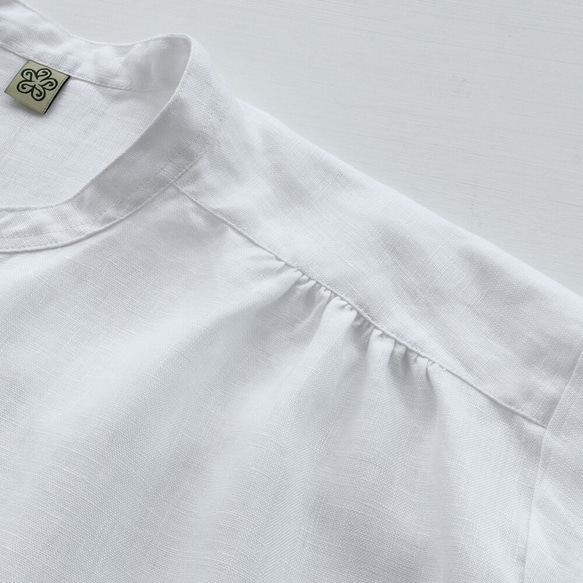 亞麻立領環扣襯衫上衣（白色）TP29 第14張的照片