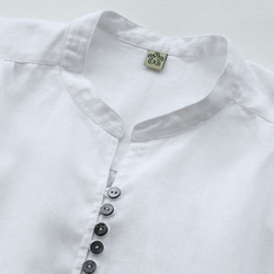 亞麻立領環扣襯衫上衣（白色）TP29 第13張的照片