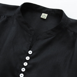 亞麻立領環扣襯衫襯衫（黑色） TP29 第9張的照片