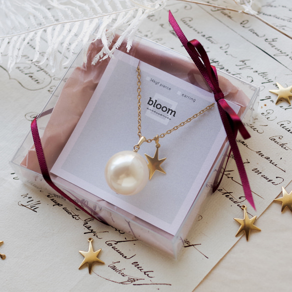 冬季特別禮盒 k24 純金鍊復古珍珠&amp;星星項鍊 第1張的照片