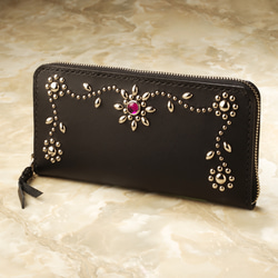 シルバースタッズ ラウンドファスナーウォレット 長財布 OS-LEATHER