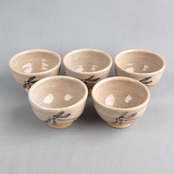 汲み出し茶碗 透明釉 トンボ絵 五客組 【商品番号：00049】 湯呑み や