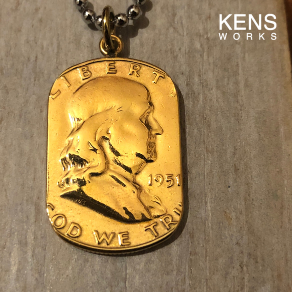 USAフランクリンハーフダラー銀貨 金24kメッキ仕上げ ネックレス