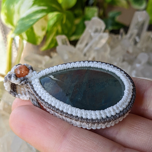 ☆フローライト(ブルーグリーンカラー)・蛍石☆マクラメ編みネックレス