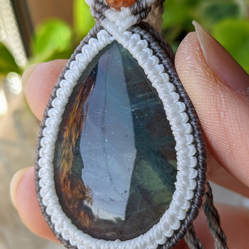 ☆フローライト(ブルーグリーンカラー)・蛍石☆マクラメ編みネックレス