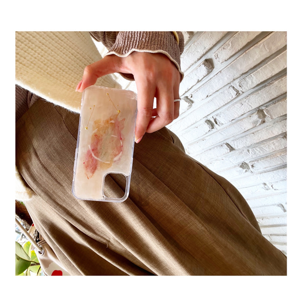 【黄桃・ニュアンス】iPhoneケース　スマホケース　クリアケース　水彩アート　ニュアンス　ワイヤーアート 7枚目の画像