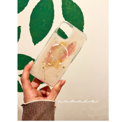 【黄桃・ニュアンス】iPhoneケース　スマホケース　クリアケース　水彩アート　ニュアンス　ワイヤーアート 8枚目の画像
