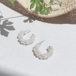 【送料無料♪】Perl and Crystal water flowers hoop pierce　No.1404 6枚目の画像