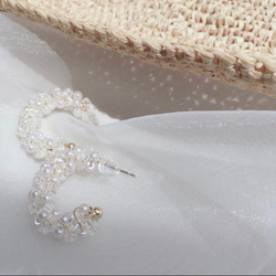 【送料無料♪】Perl and Crystal water flowers hoop pierce　No.1404 4枚目の画像