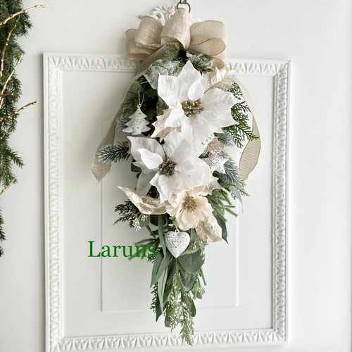 白ゴールドのポインセチアのクリスマススワッグ(特Lｻｲｽﾞ)ｱｰﾃｨ