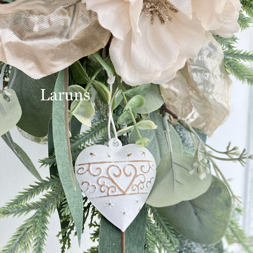 白ゴールドのポインセチアのクリスマススワッグ(特Lｻｲｽﾞ)ｱｰﾃｨﾌｨｼｬﾙﾌﾗﾜｰ