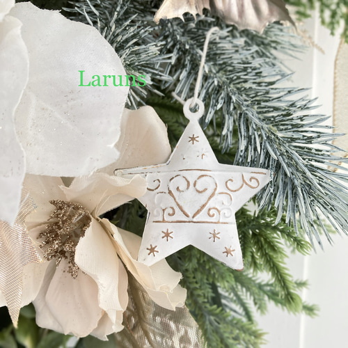 白ゴールドのポインセチアのクリスマススワッグ(特Lｻｲｽﾞ)ｱｰﾃｨﾌｨｼｬﾙﾌﾗﾜｰ