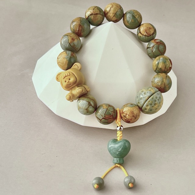 オリジナル　秋色　爆裂模様　天然石アラシャンアゲートブレスレット