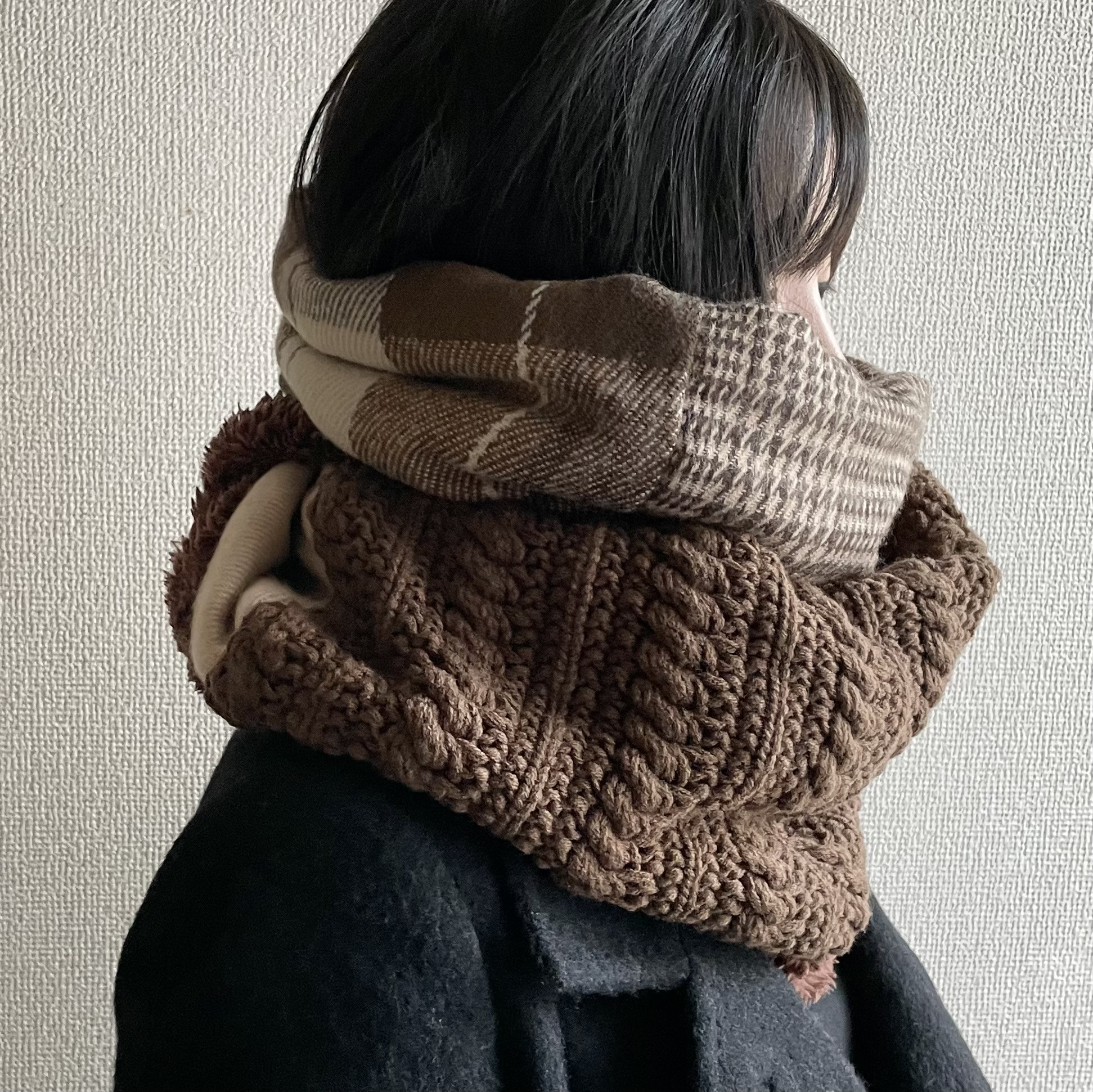 洗濯機OK！クラシック・ブラウンスヌード　ファースヌード　パッチワーク