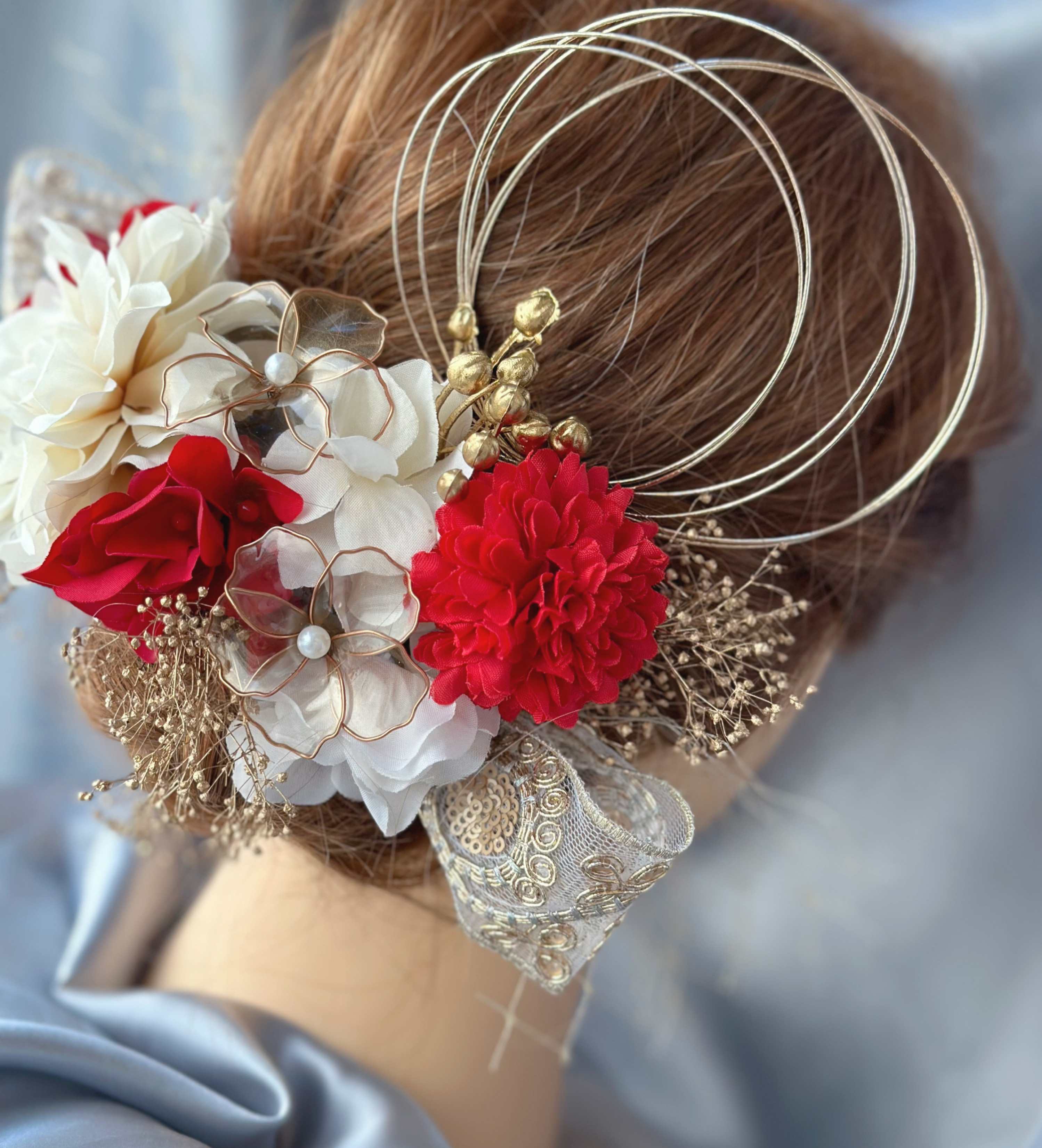 【❤️1番人気❤️】赤✖️刺繍リボンの髪飾り　成人式　成人式前撮り　結婚式　アメリカンフラワー