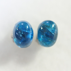 （獨一無二的物品）霓虹藍磷灰石耳釘（8 x 6 毫米，鈦柱） 第1張的照片