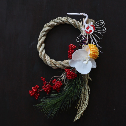 ◇幸せ鶴のおめでたい胡蝶蘭しめ縄 お正月飾り しめ飾り しめ縄