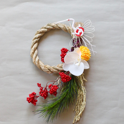 ◇幸せ鶴のおめでたい胡蝶蘭しめ縄 お正月飾り しめ飾り しめ縄