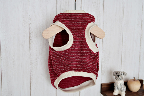 犬服　❁セミオーダー❁　ふんわり裏起毛ニット　ワインボーダー　★再販★ 6枚目の画像