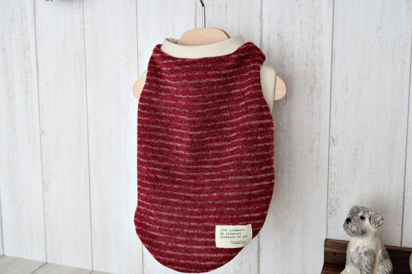 犬服　❁セミオーダー❁　ふんわり裏起毛ニット　ワインボーダー　★再販★ 3枚目の画像