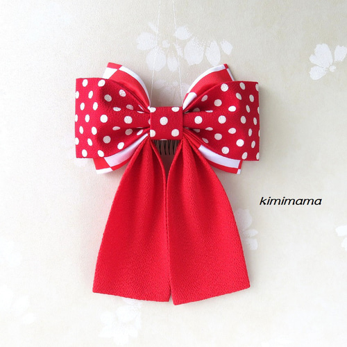 和装 髪飾り 赤白市松 紫房 ビッグリボン ピアス付き 和装 髪飾り 赤白市松 紫房 ビッグリボン ピアス付き