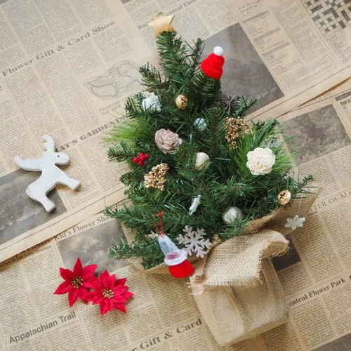 受注制作】壁掛けクリスマスツリー デコポット スワッグ N116 エヌいろ