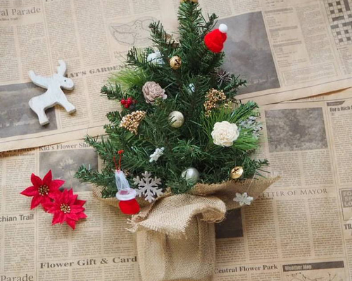 受注制作】壁掛けクリスマスツリー デコポット スワッグ N116 エヌいろ