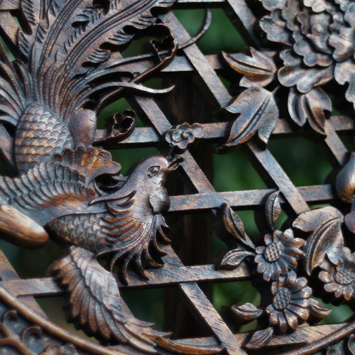 鳳凰牡丹40㎝ 大型円型彫刻（アンティーク調） 壁掛け金具・台座付き