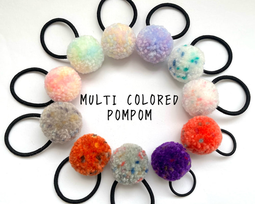 PomPonヘアゴム2個セットキッズ毛糸ポンポングリーンシンプル