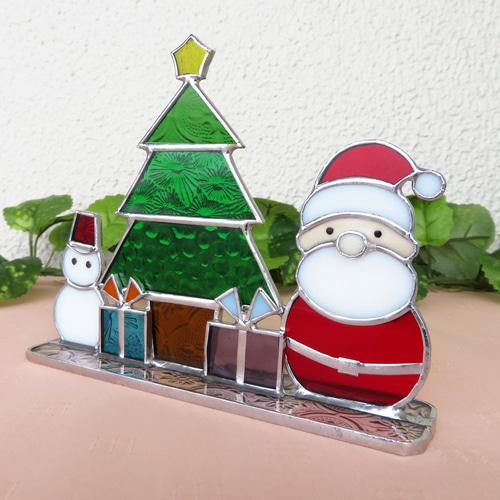ステンドグラス クリスマスツリー サンタクロース 雪だるま プレゼント