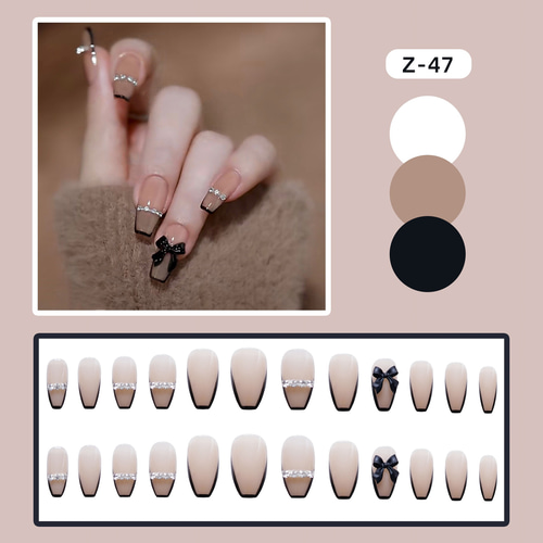 SonYeJin nude fake 2022.11新作♥即日発送】韓国ファッション 3Dリボン+リングネイル 黒 ネイルチップ つけ爪 -3121 ネイルチップ（つけ爪） Balena  通販｜Creema(クリーマ) 14963556