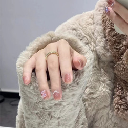 【2022.11新作♥即日発送】韓国ファッション　3Dクマ♥パール　血色ピンク　ネイルチップ　つけ爪　-3147 2枚目の画像