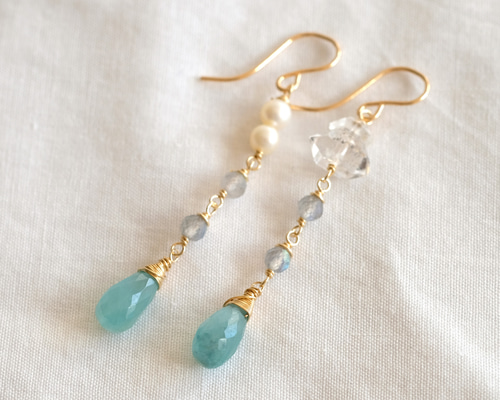 14kgf 天然石　グランディディエライト　ロング　ピアス　イヤリング 14kgf・天然石】グランディディエライトのロングピアス・イヤリング