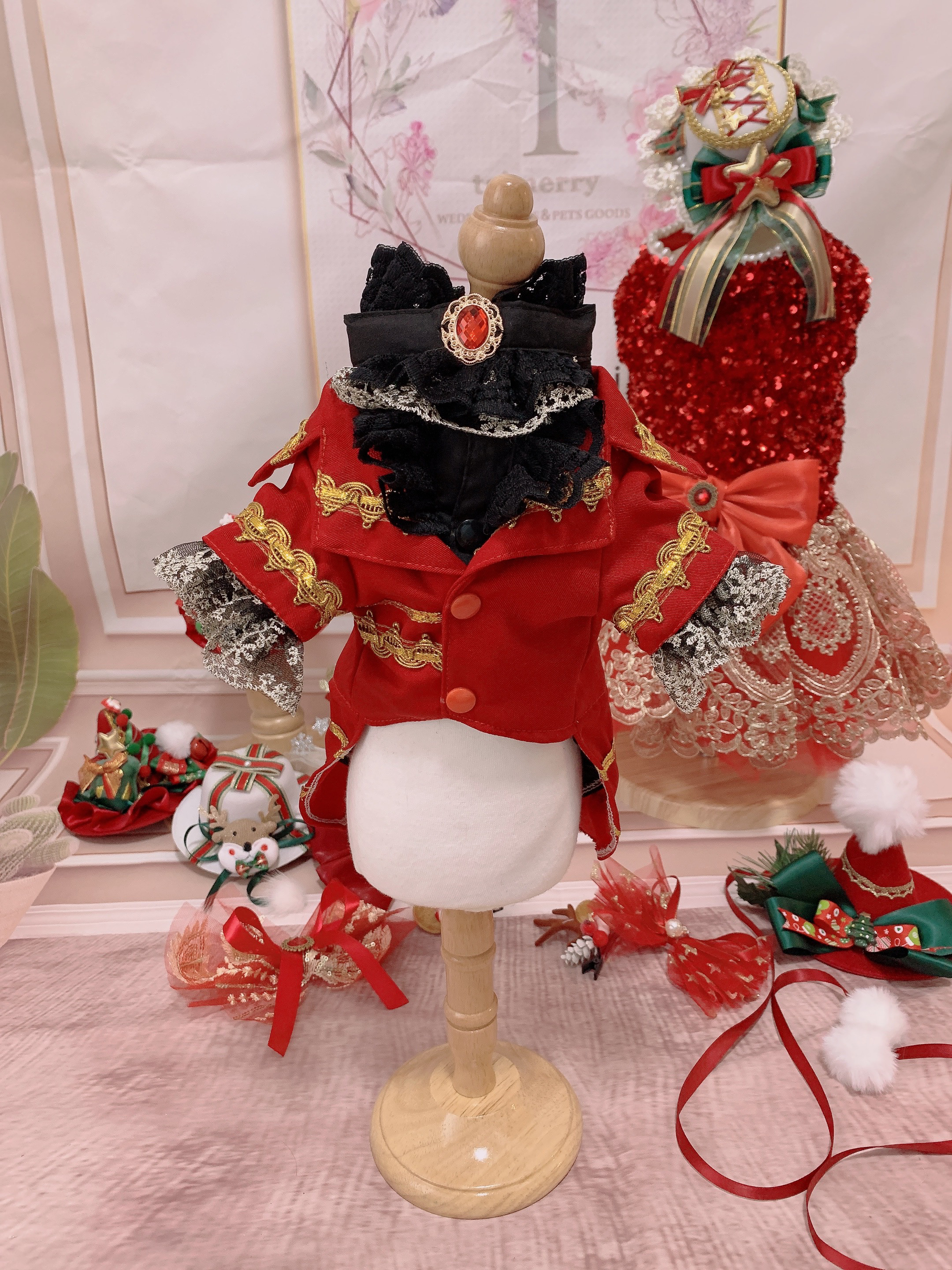 犬猫うさちゃん服　ワインレッドのタキシード