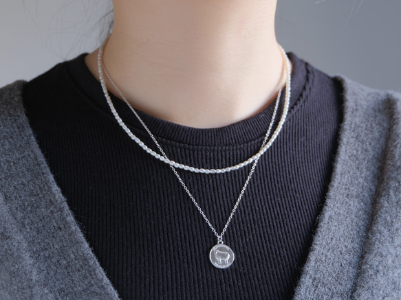 羊コインネックレス２本セットEigðu góðan dag necklace　silver　パールネックレス　シルバー 10枚目の画像