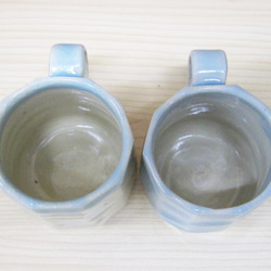 【白-水色系】マグカップ・コーヒーカップ・焼き物・１個 4枚目の画像