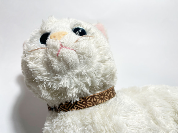 猫の和柄（麻柄、紗綾形）レザーセーフティ首輪 WAGARA Leather cat collar 1枚目の画像