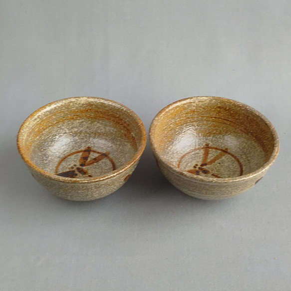 茶道具 膳所焼 陽炎園 安南写トンボ絵 茶碗 共箱 陶器 蜻蛉【MA588