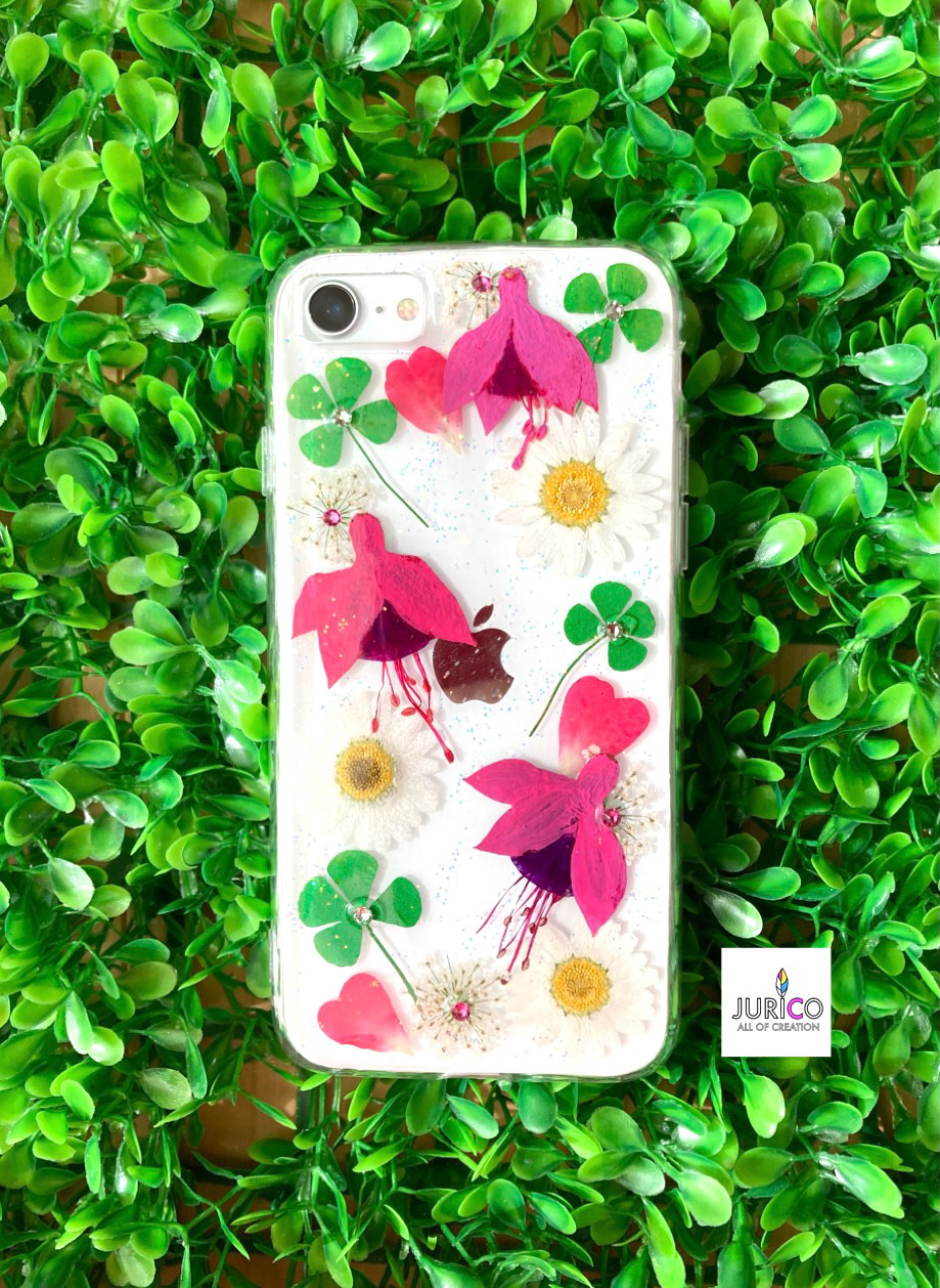 フクシアのフェアリー押し花スマホケース スマホケース・カバー jurico