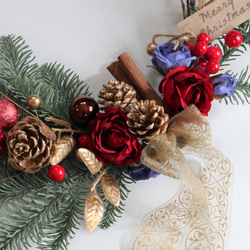 【クリスマス】バラと木の実、シナモンのワイヤーリース 5枚目の画像