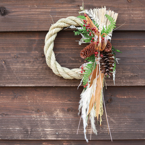 クリスマスリース　お正月リース　しめ縄　ドライフラワーリース 秀〆 正月飾り リース ドライフラワー おしゃれ Mサイズ 選べる2種類